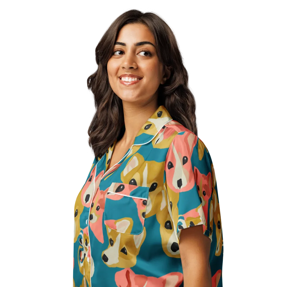 Coral Canines on Women's Short Sleeve Pajama Top — Left Front