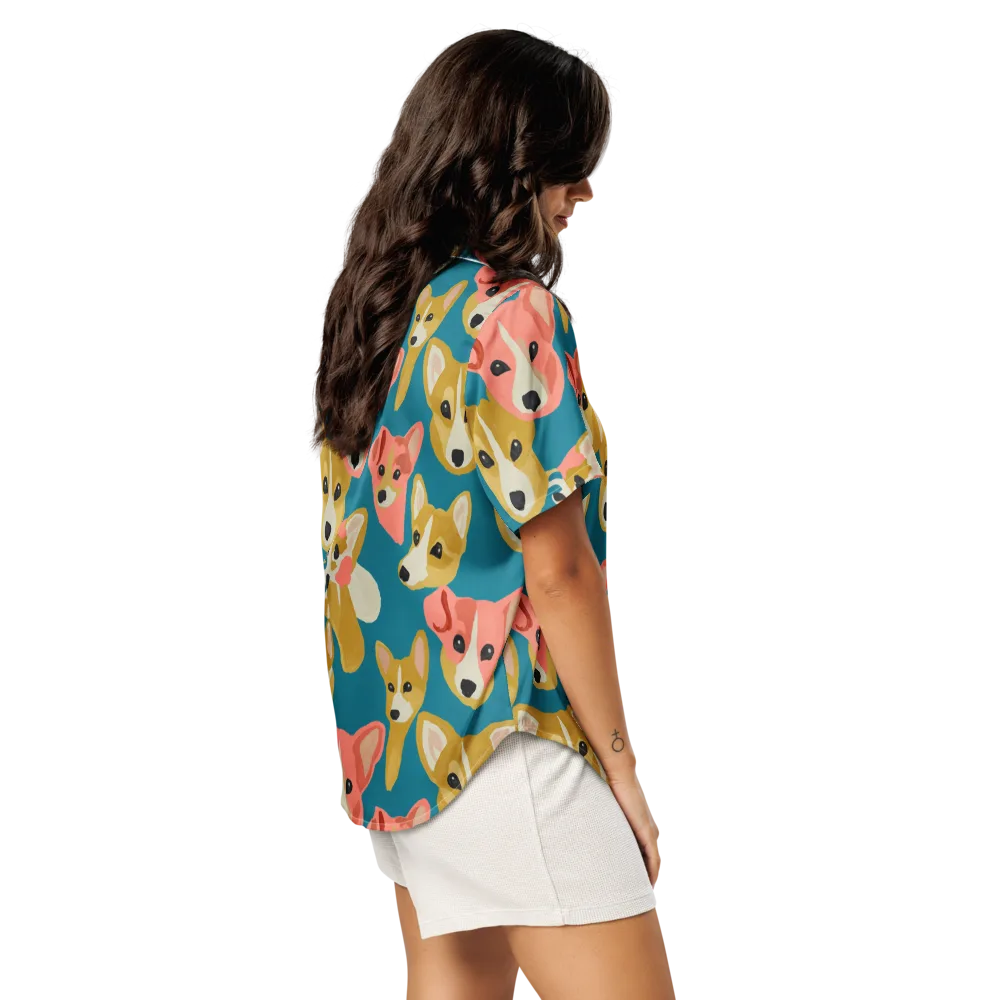 Coral Canines on Women's Short Sleeve Pajama Top — Right Back