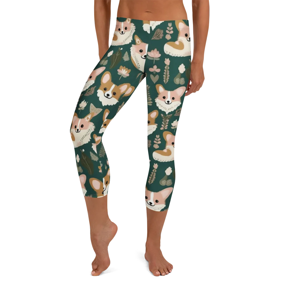 Corgi Cottage on Capri Leggings — Front