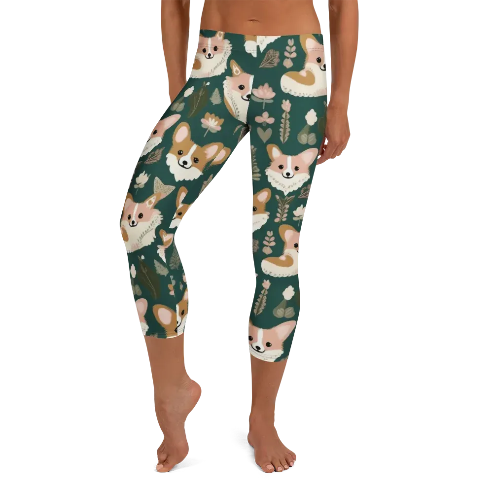 Corgi Cottage on Capri Leggings — Front