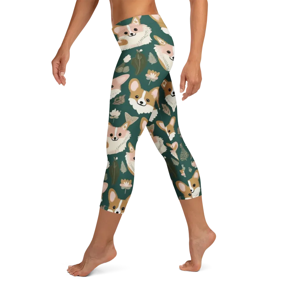 Corgi Cottage on Capri Leggings — Left
