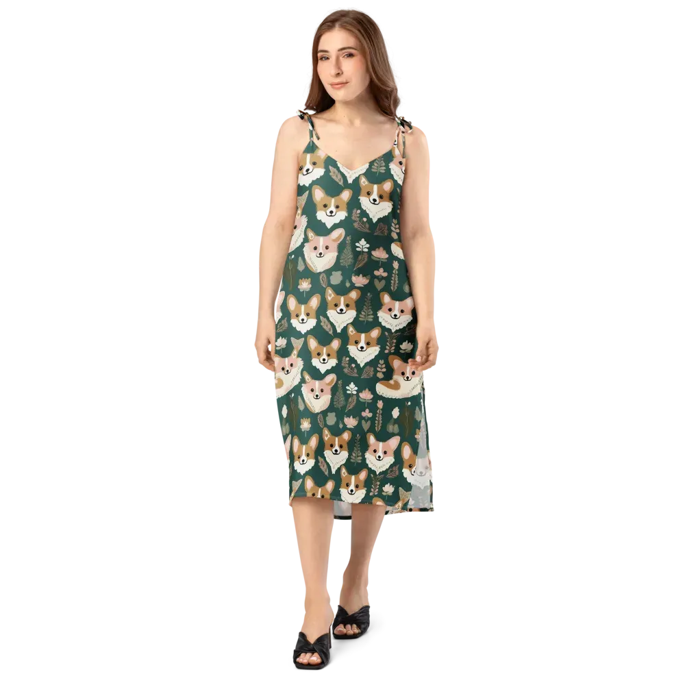 Corgi Cottage on Slip Dress — Front