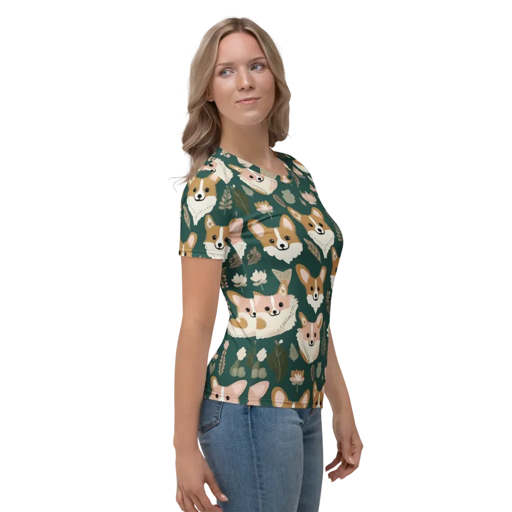 Corgi Cottage on Women's Crew Neck T-Shirt — Right