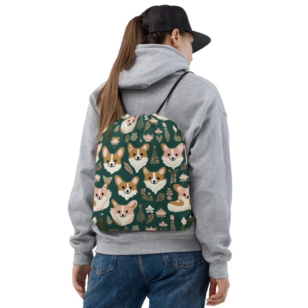 Corgi Cottage on Drawstring Bag — Front
