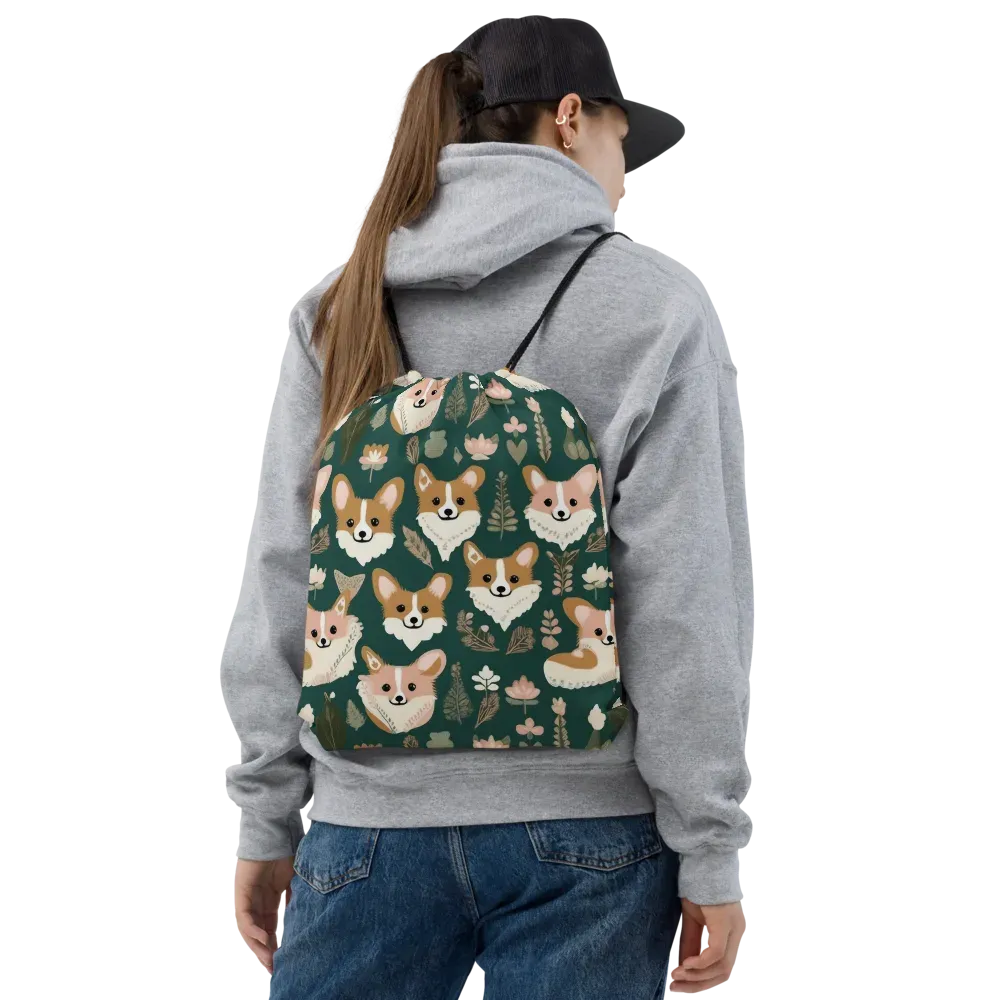 Corgi Cottage on Drawstring Bag — Front
