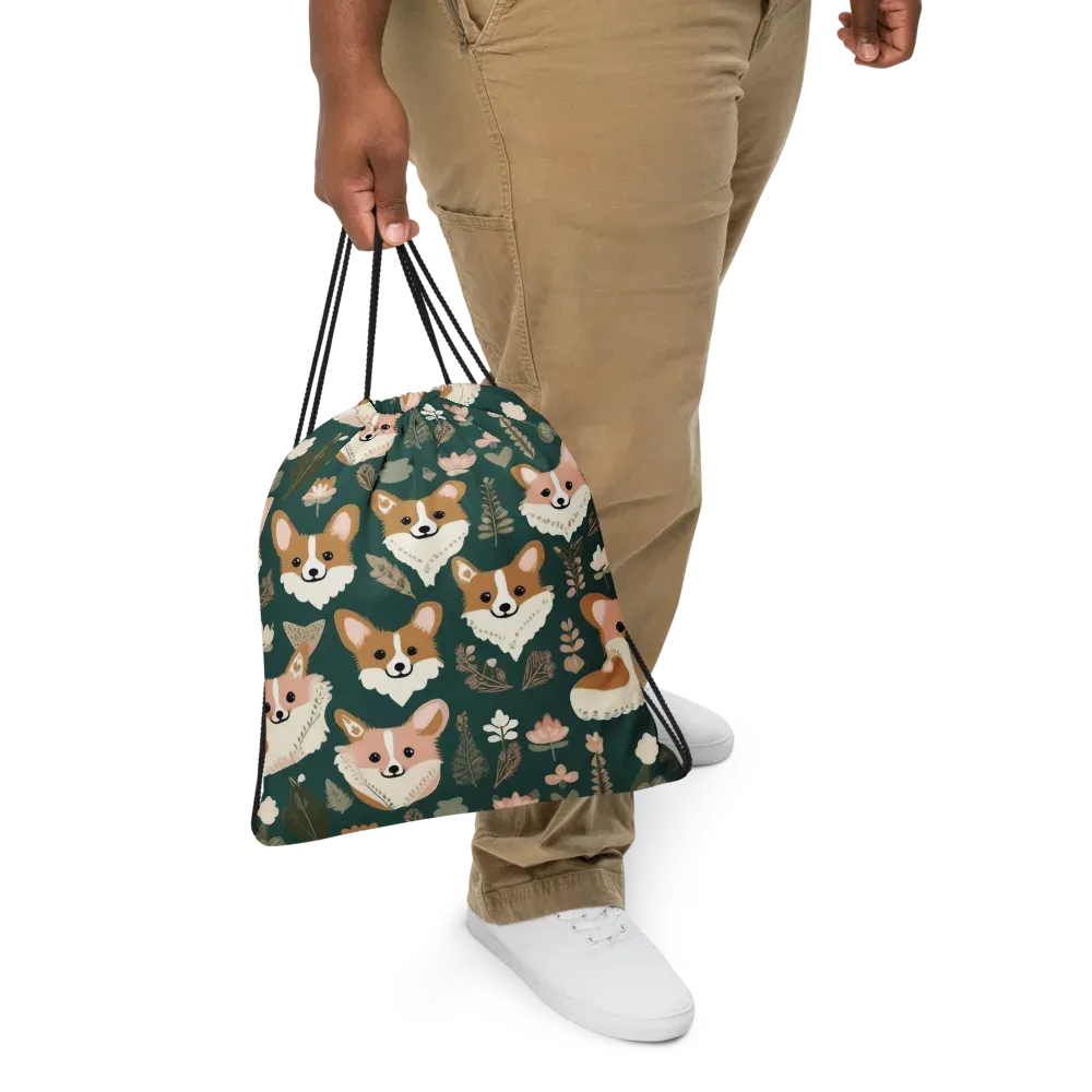 Corgi Cottage on Drawstring Bag — Front