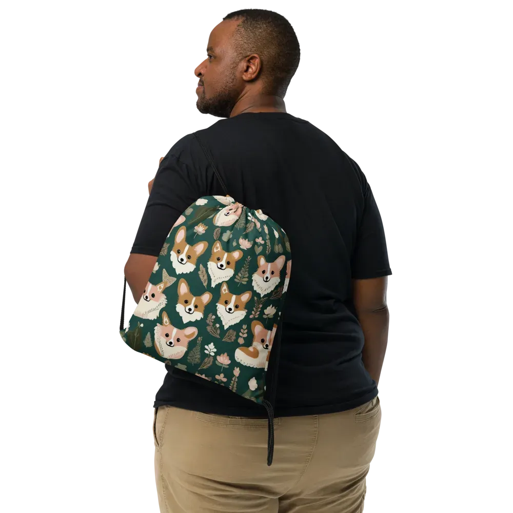 Corgi Cottage on Drawstring Bag — Front
