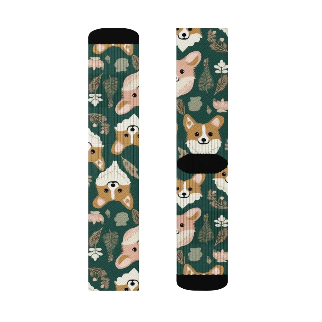 Corgi Cottage on Socks — Right Sock