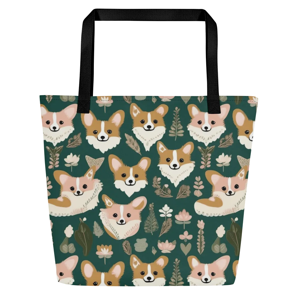 Corgi Cottage on Large Tote Bag W/ Pocket — Front