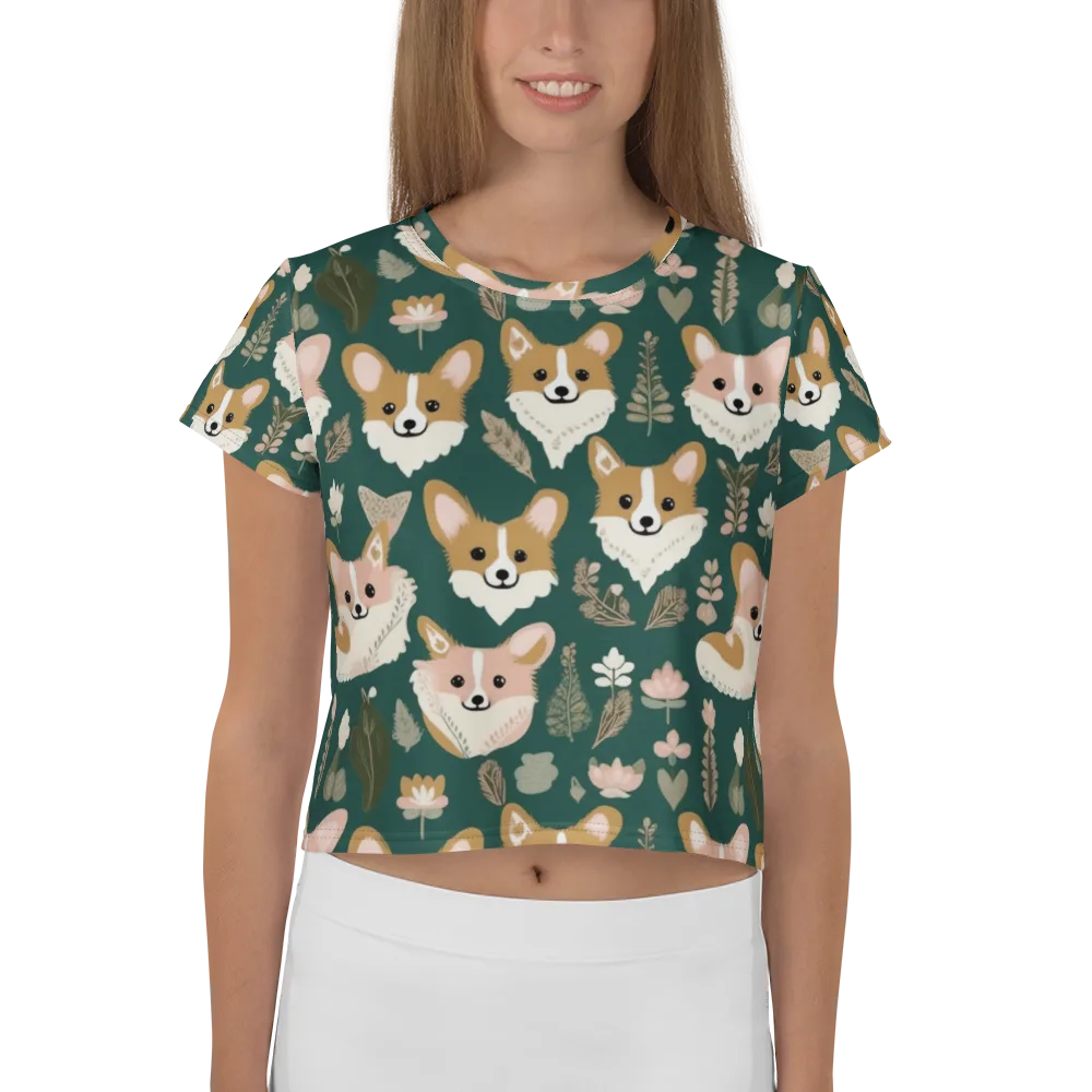 Corgi Cottage on Crop Tee — Front