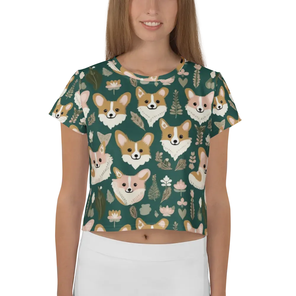 Corgi Cottage on Crop Tee — Front