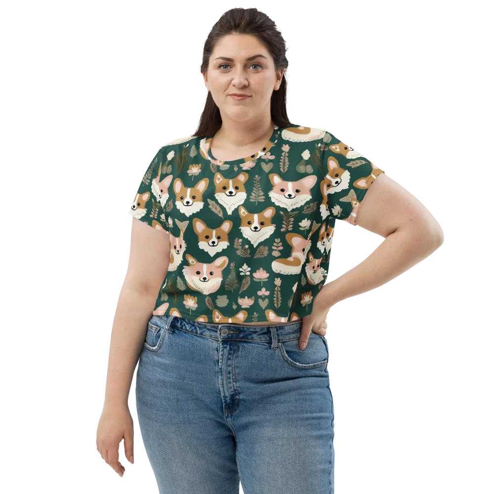 Corgi Cottage on Crop Tee — Front