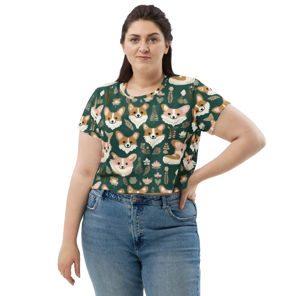 Corgi Cottage on Crop Tee — Front