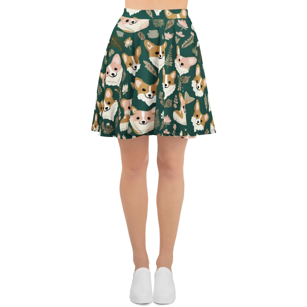 Corgi Cottage on Skater Skirt — Front