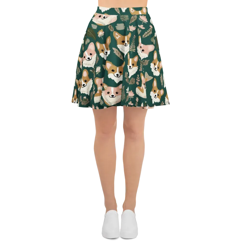 Corgi Cottage on Skater Skirt — Front