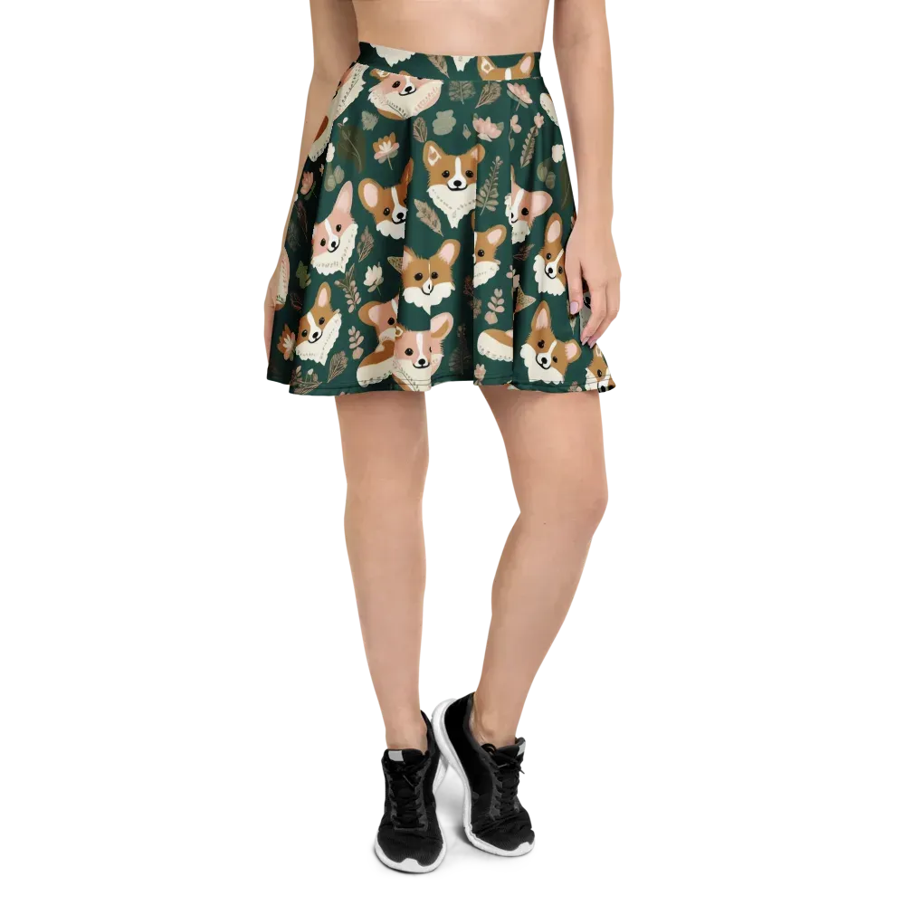 Corgi Cottage on Skater Skirt — Front