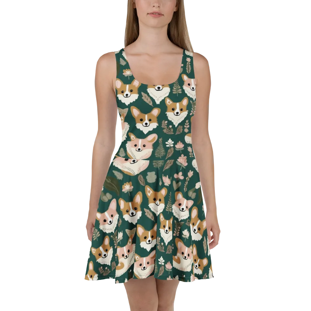 Corgi Cottage on Skater Dress — Front