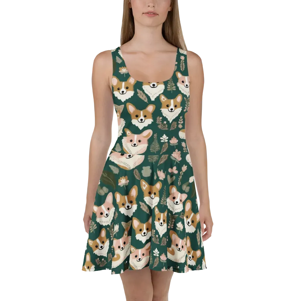 Corgi Cottage on Skater Dress — Front
