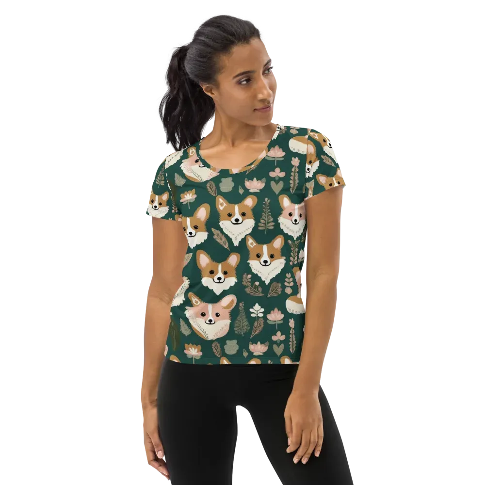 Corgi Cottage on Women's Athletic T-Shirt — Front