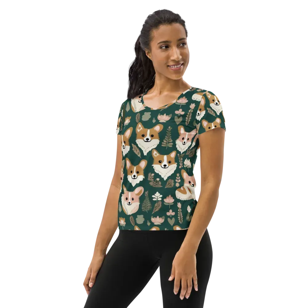 Corgi Cottage on Women's Athletic T-Shirt — Left