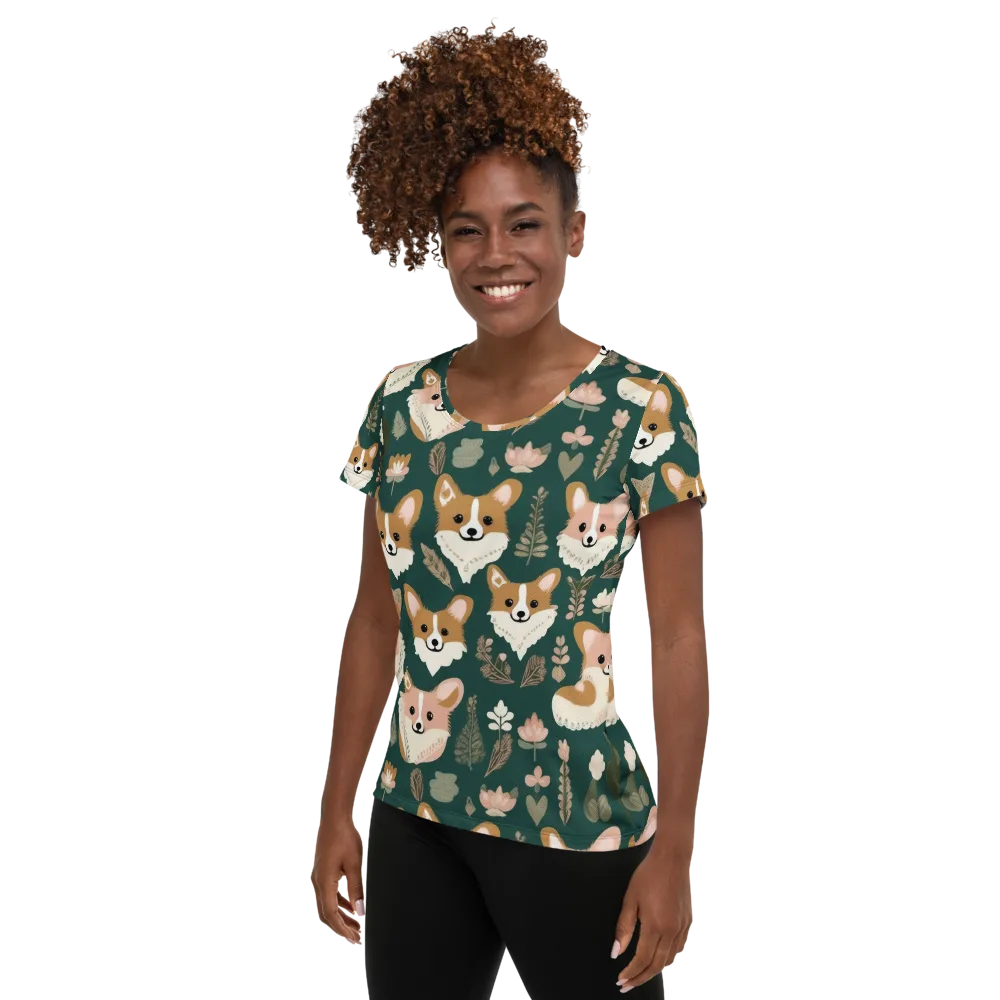 Corgi Cottage on Women's Athletic T-Shirt — Left