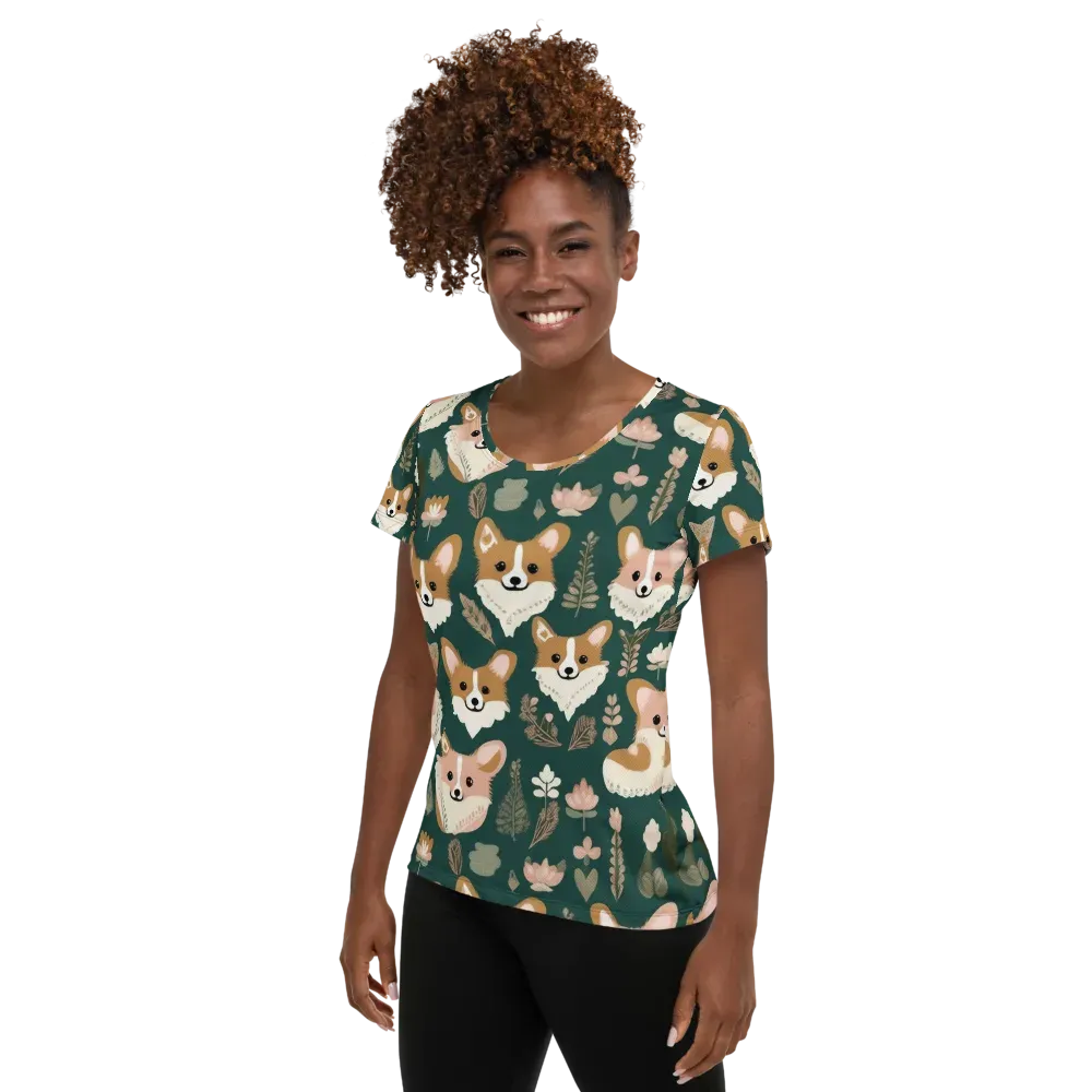 Corgi Cottage on Women's Athletic T-Shirt — Left