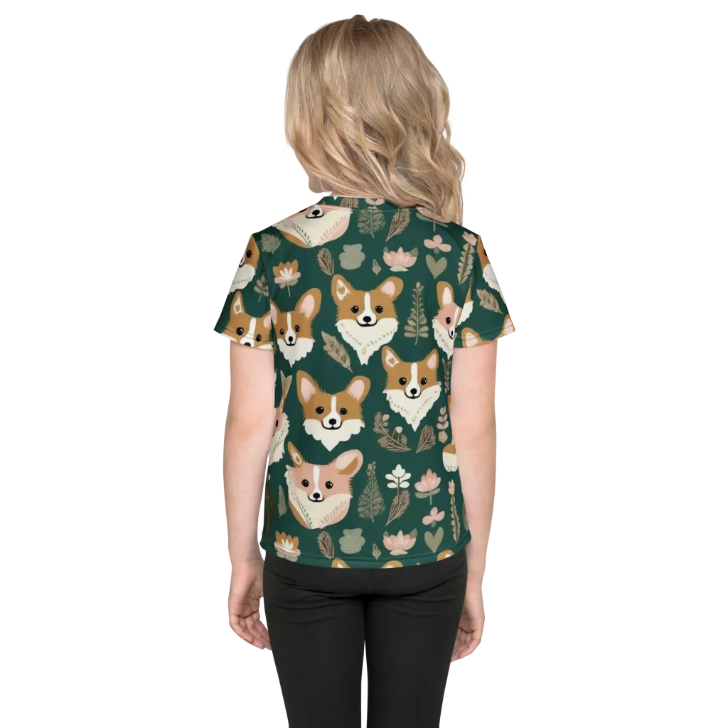 Corgi Cottage on Kids Crew Neck T-Shirt — Back