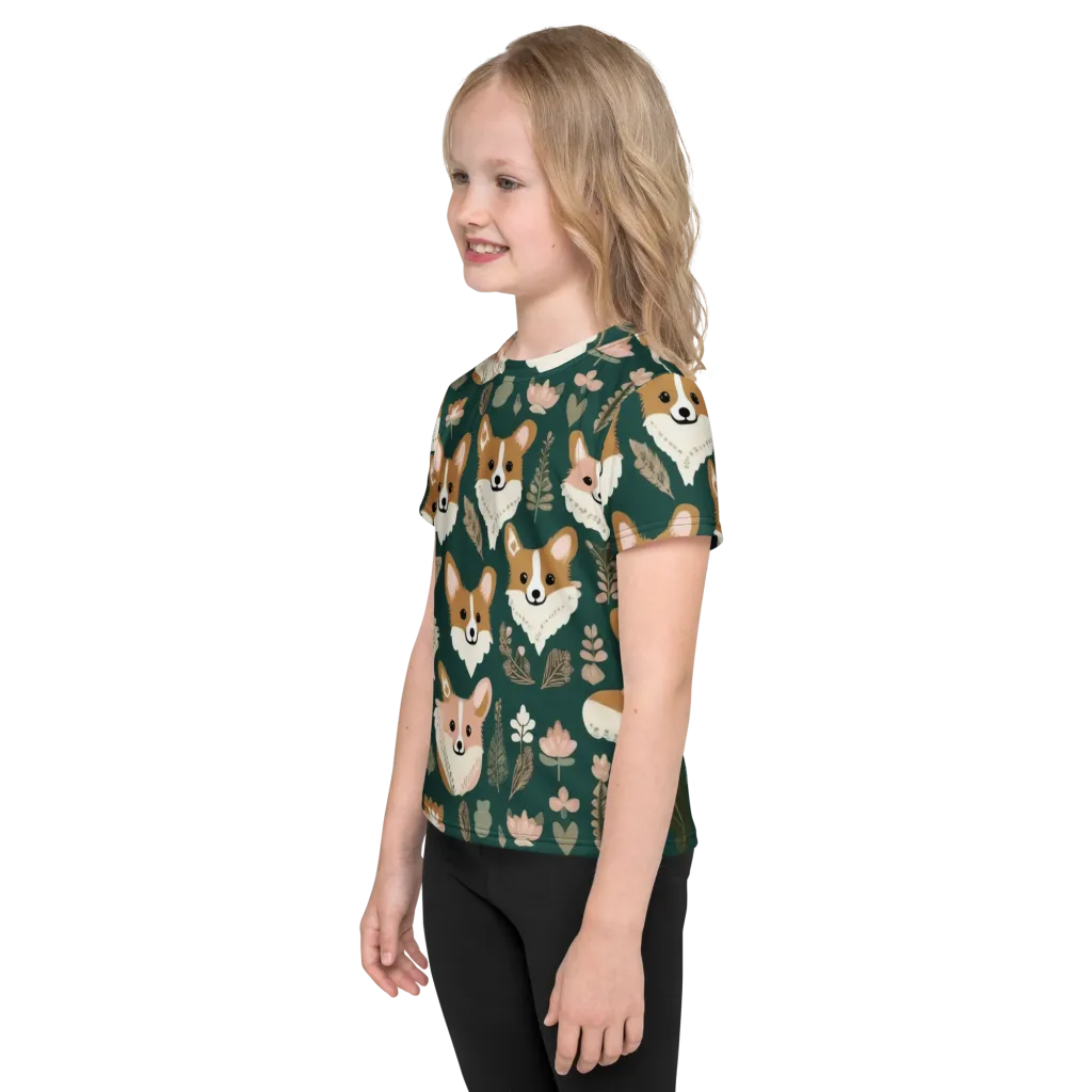 Corgi Cottage on Kids Crew Neck T-Shirt — Left