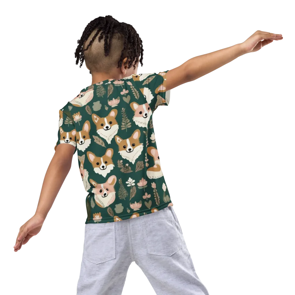 Corgi Cottage on Kids Crew Neck T-Shirt — Back