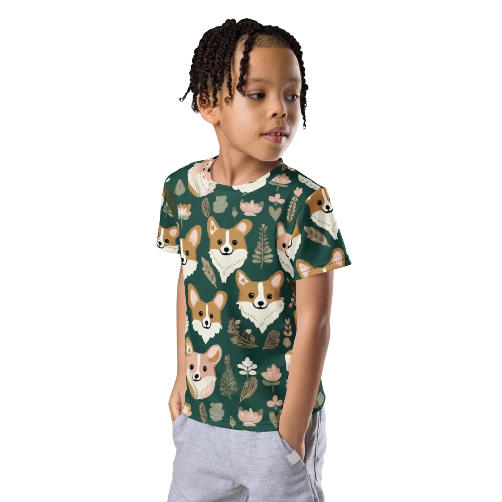 Corgi Cottage on Kids Crew Neck T-Shirt — Left Front