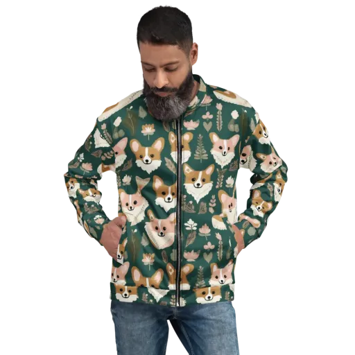 Corgi Cottage on a Bomber Jacket