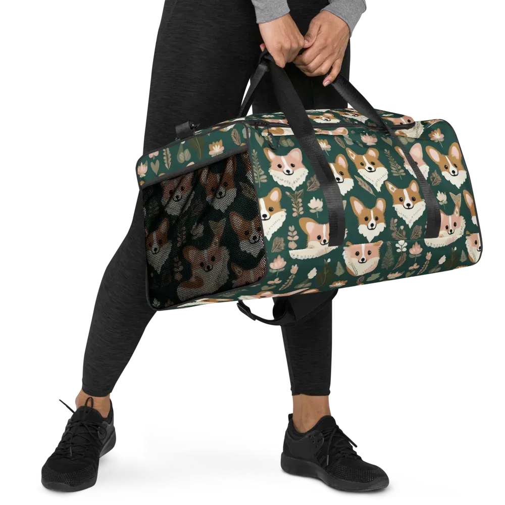 Corgi Cottage on Duffle Bag — Right Front