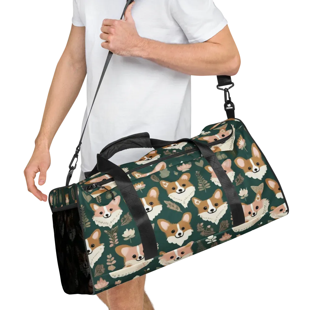 Corgi Cottage on Duffle Bag — Right Front