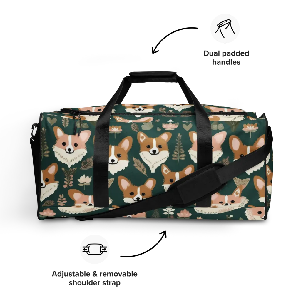 Corgi Cottage on Duffle Bag — Front