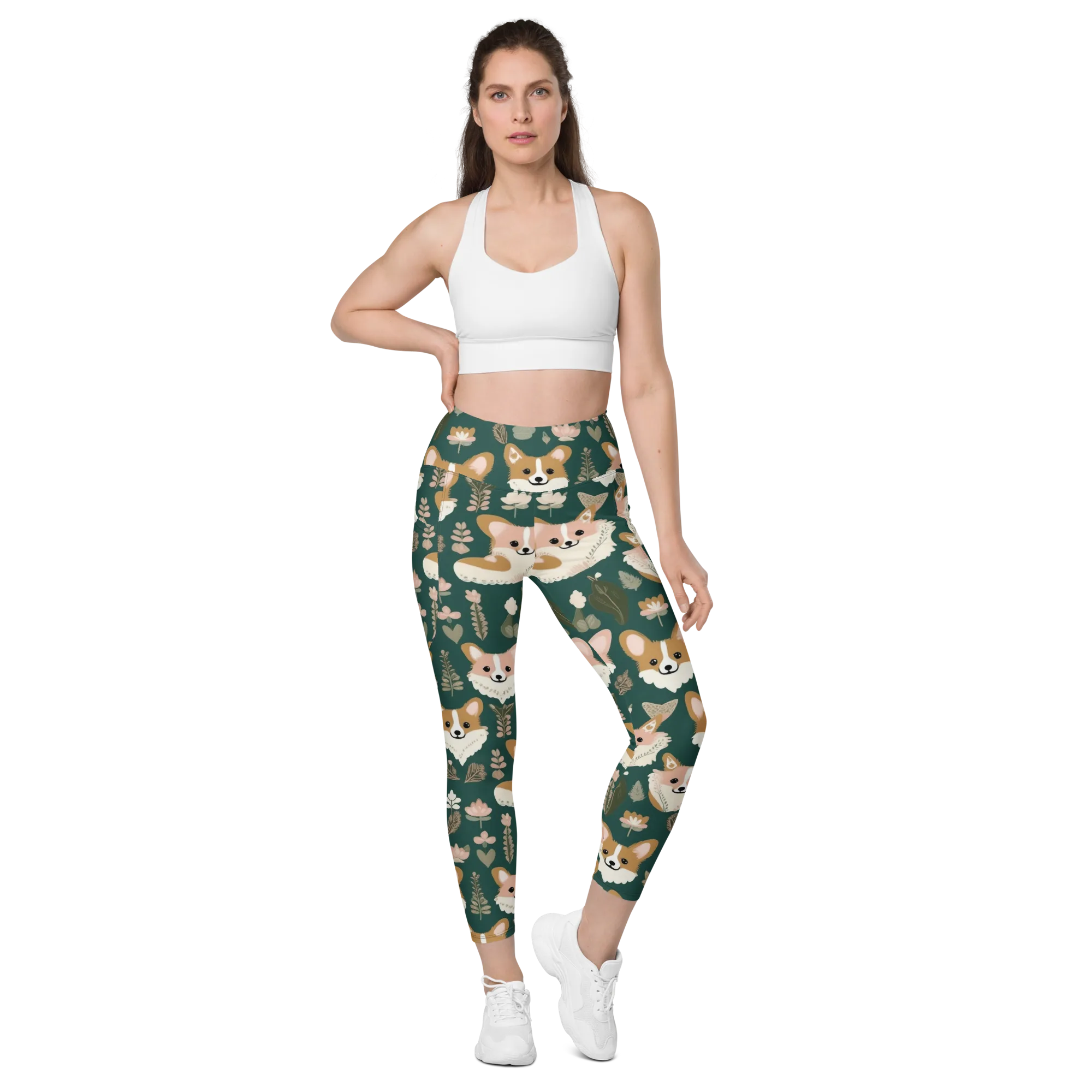 Corgi Cottage on Leggings with Pockets — Front
