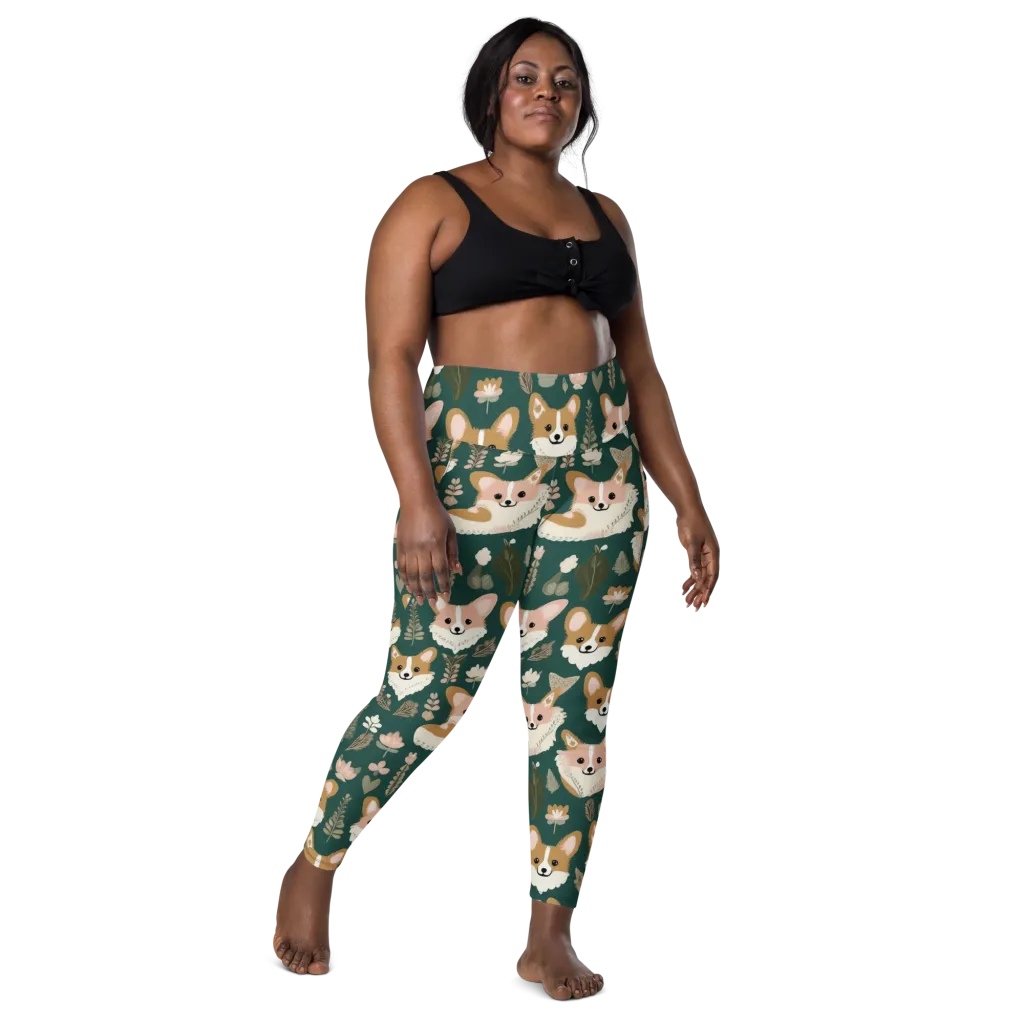 Corgi Cottage on Leggings with Pockets — Front