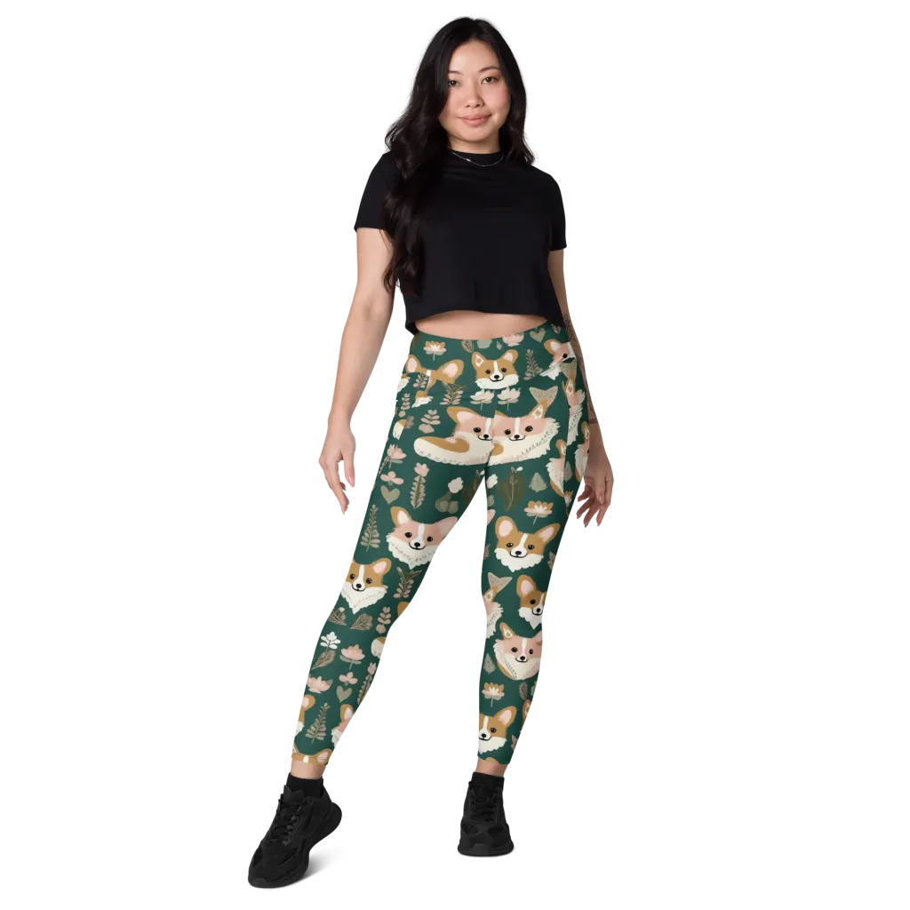 Corgi Cottage on Leggings with Pockets — Front