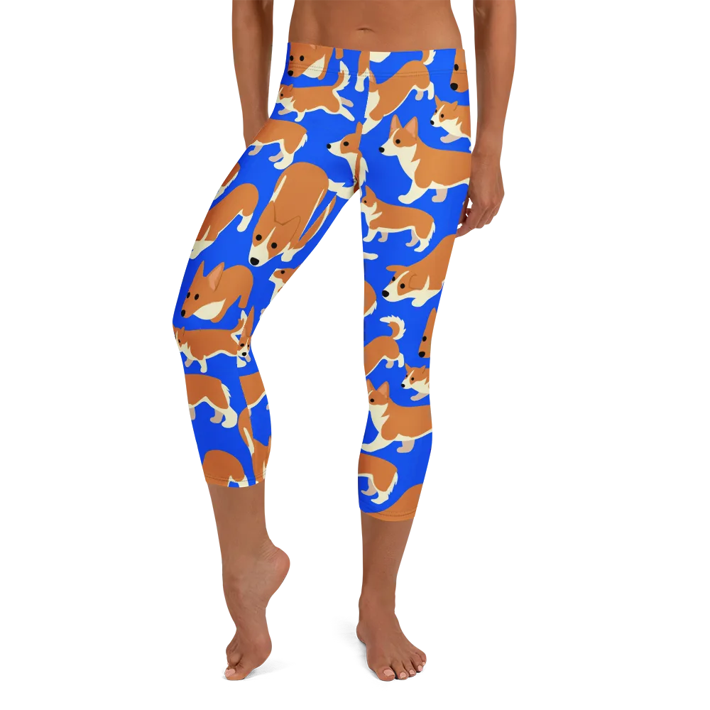 Blue Ribbon Herd on Capri Leggings — Front