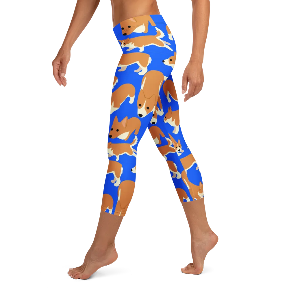 Blue Ribbon Herd on Capri Leggings — Left