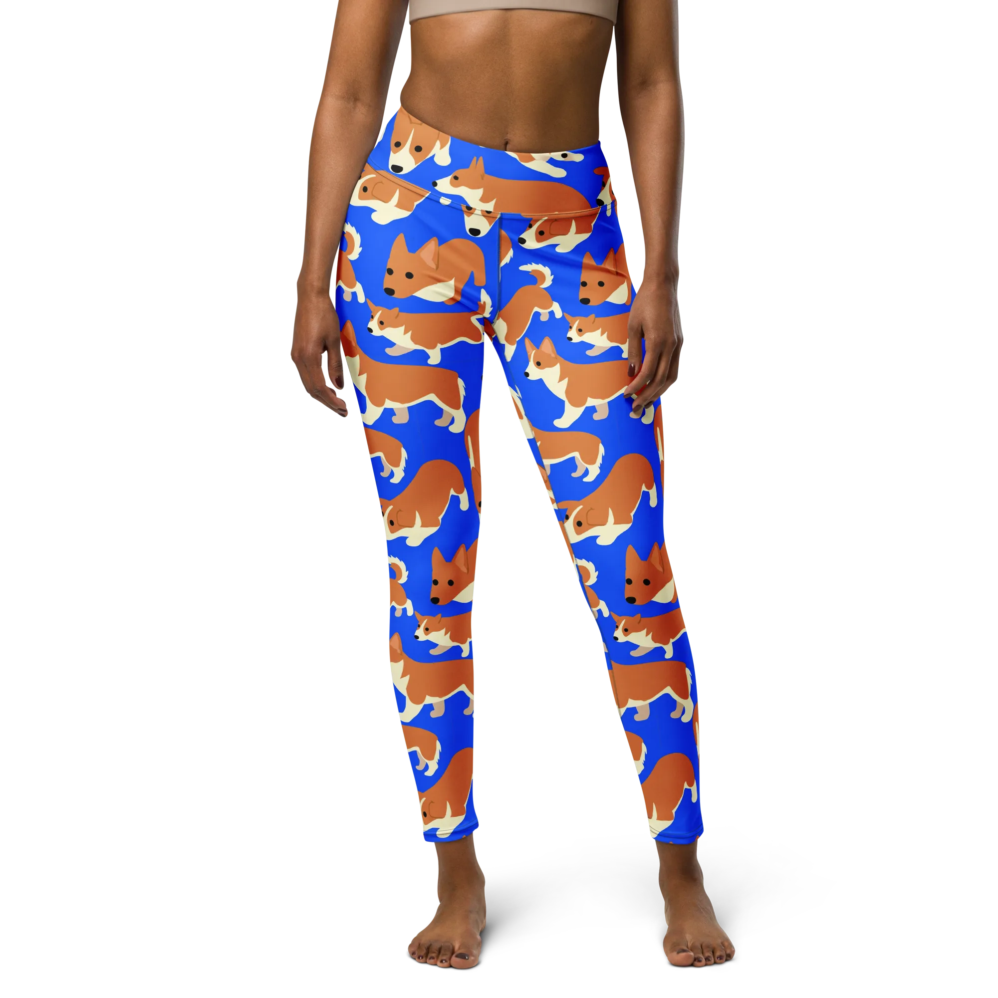 Blue Ribbon Herd on Yoga Leggings — Front