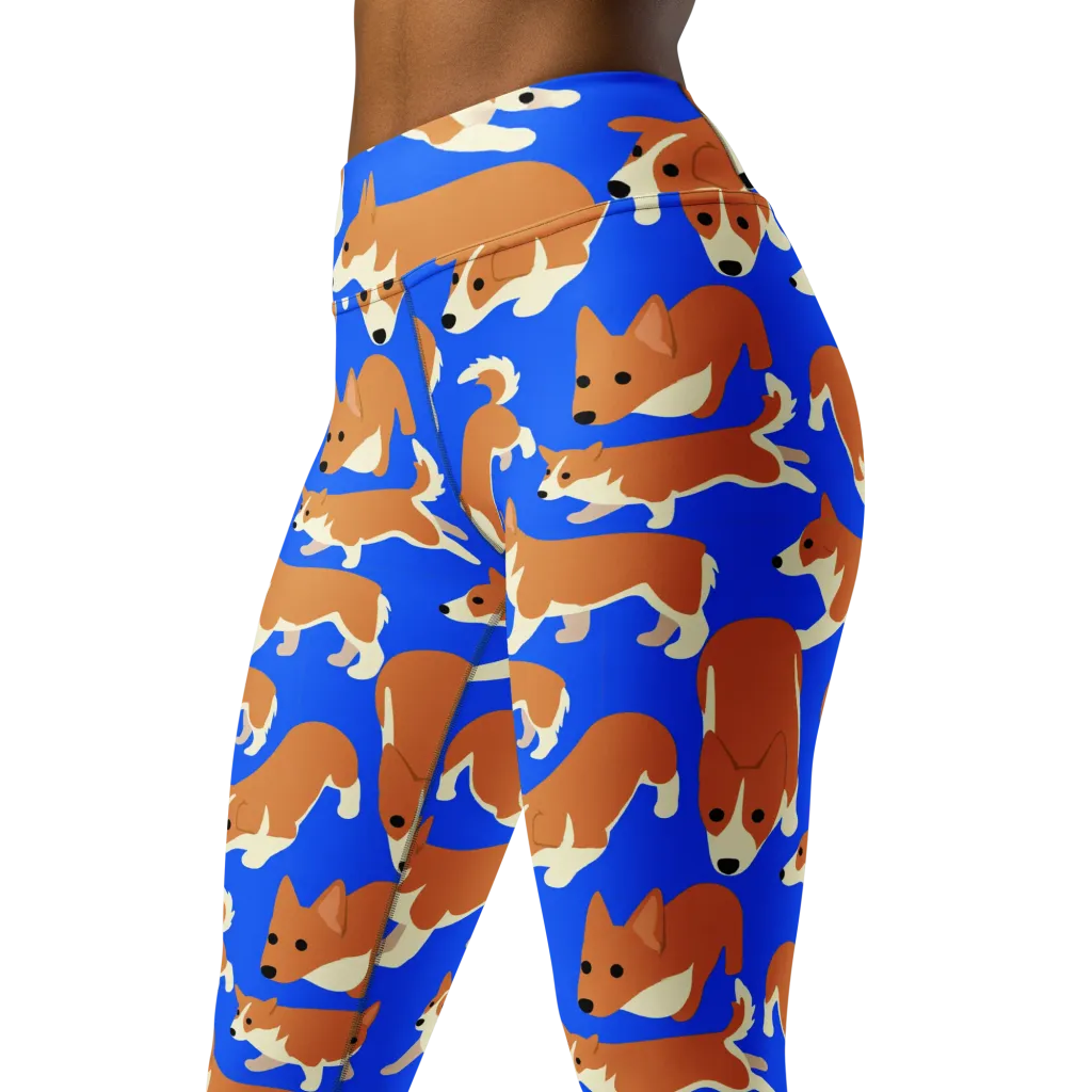 Blue Ribbon Herd on Yoga Leggings — Left Front