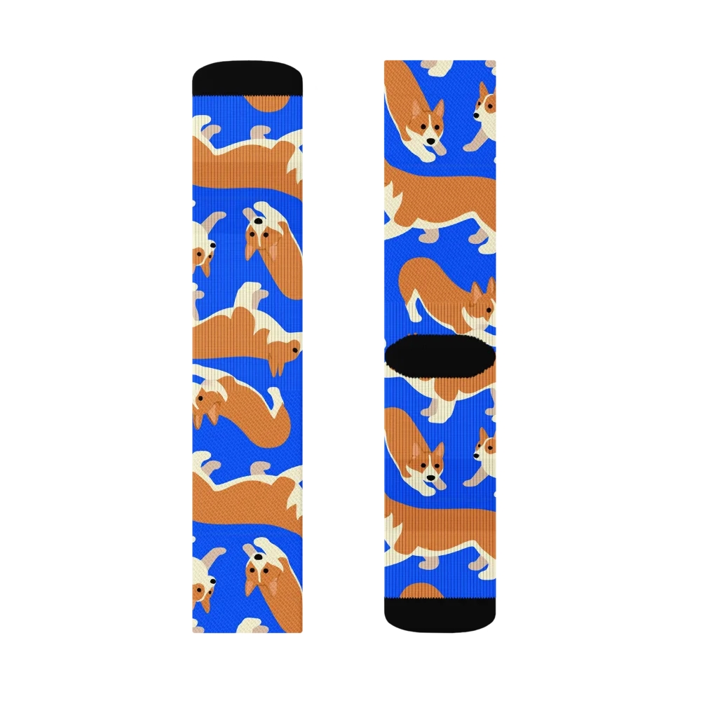 Blue Ribbon Herd on Socks — Right Sock