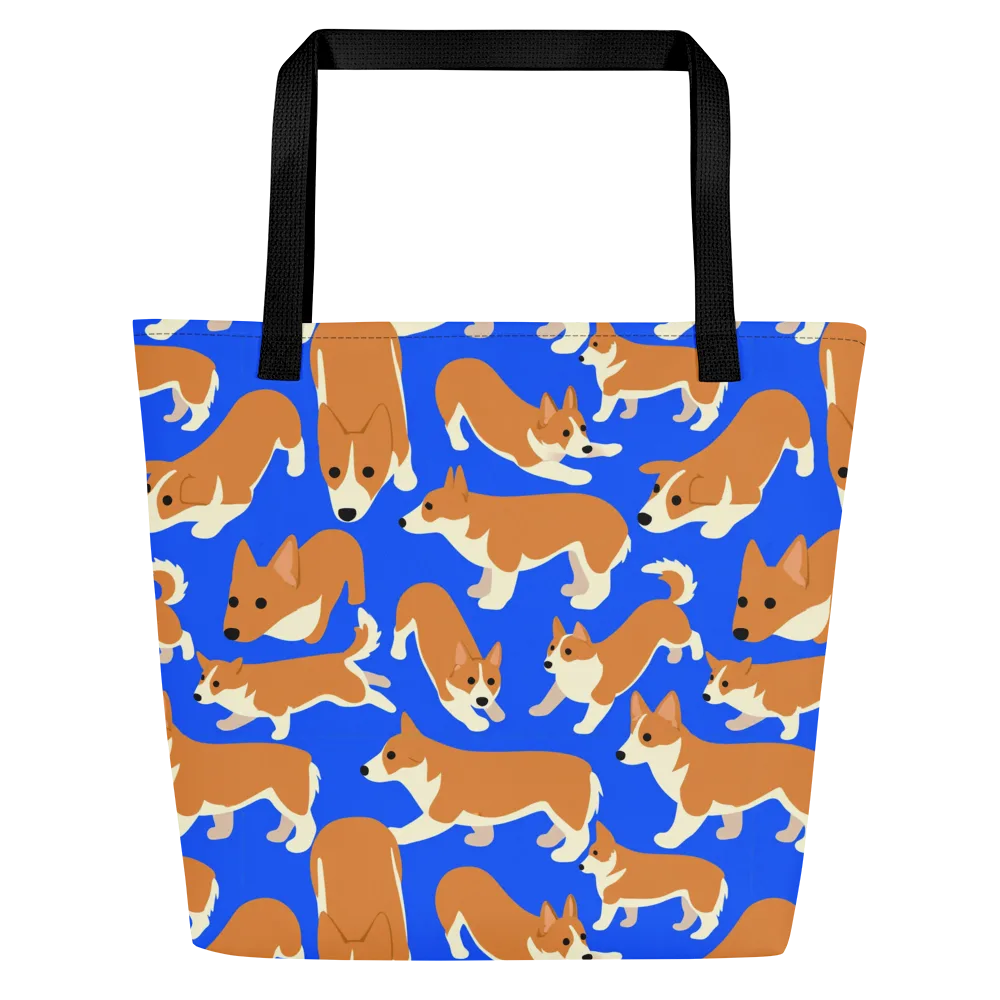 Blue Ribbon Herd on Large Tote Bag W/ Pocket — Front