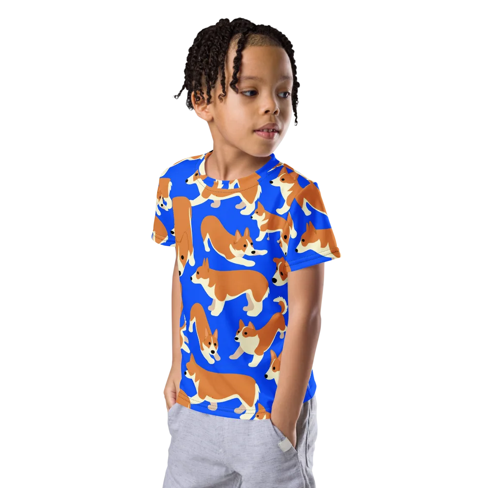 Blue Ribbon Herd on Kids Crew Neck T-Shirt — Left Front