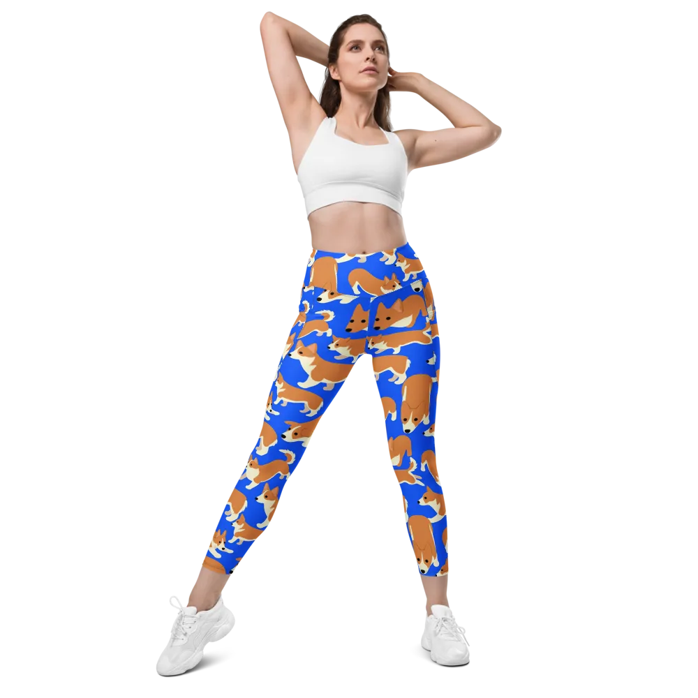 Blue Ribbon Herd on Leggings with Pockets — Front
