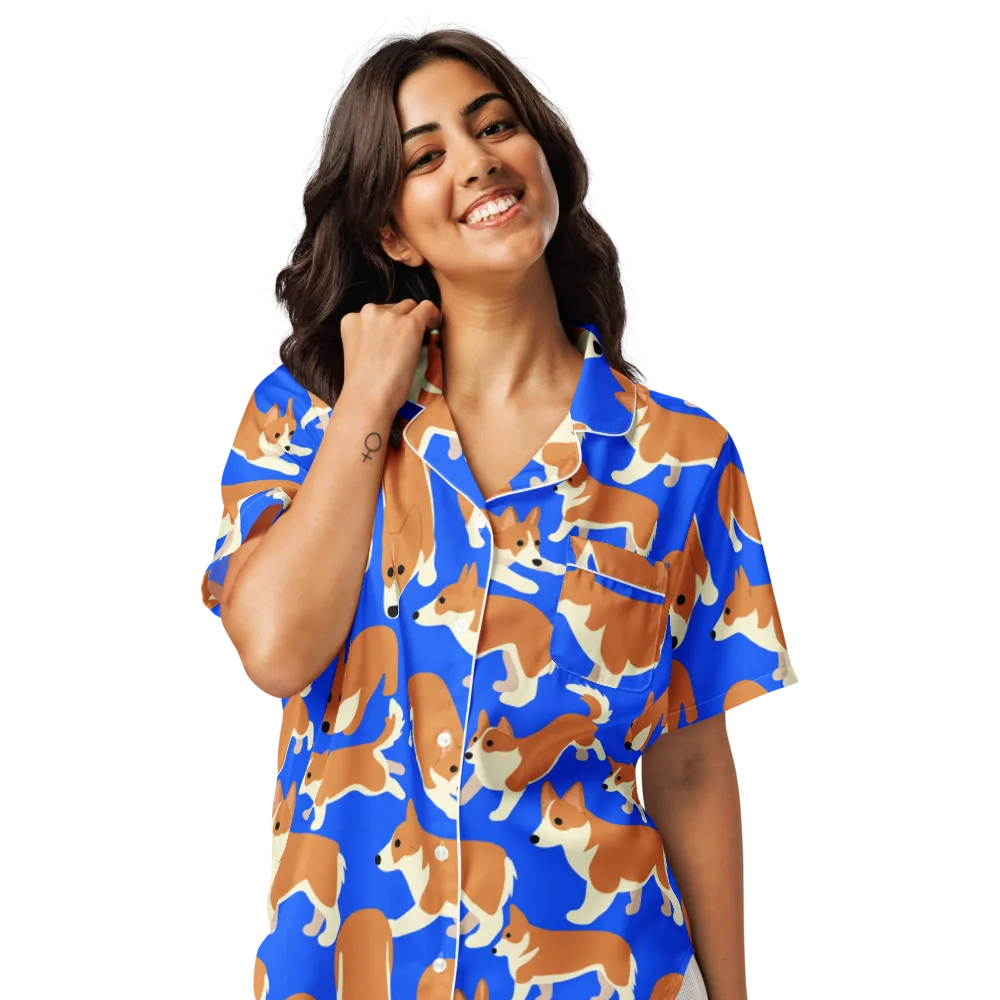 Blue Ribbon Herd on Women's Short Sleeve Pajama Top — Front