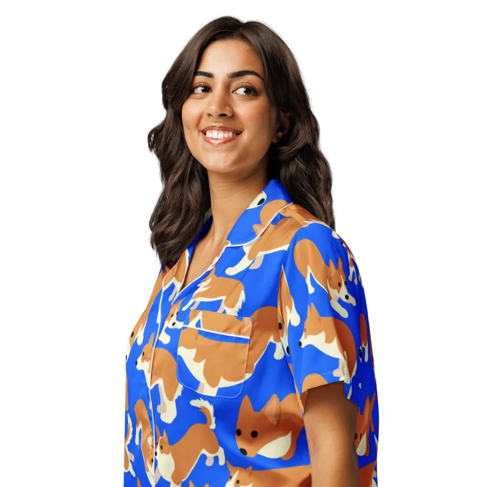 Blue Ribbon Herd on Women's Short Sleeve Pajama Top — Left Front