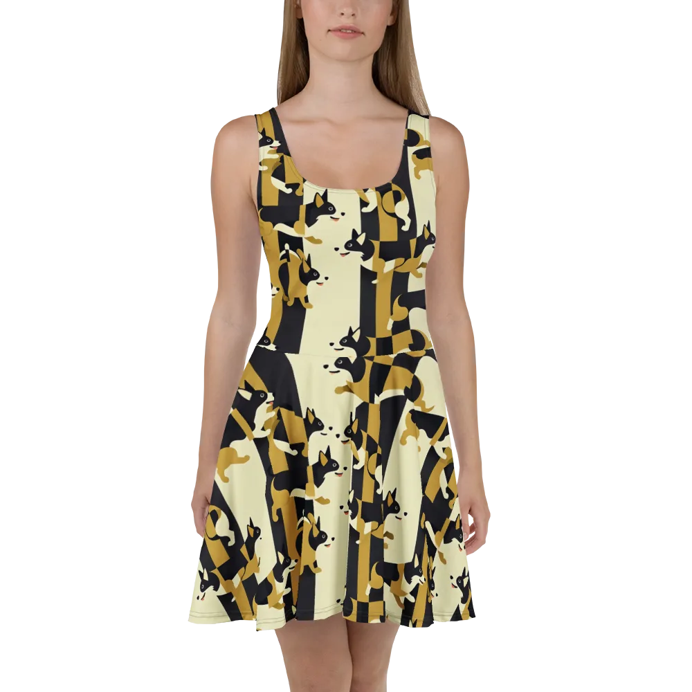 Gilded Hound on Skater Dress — Front