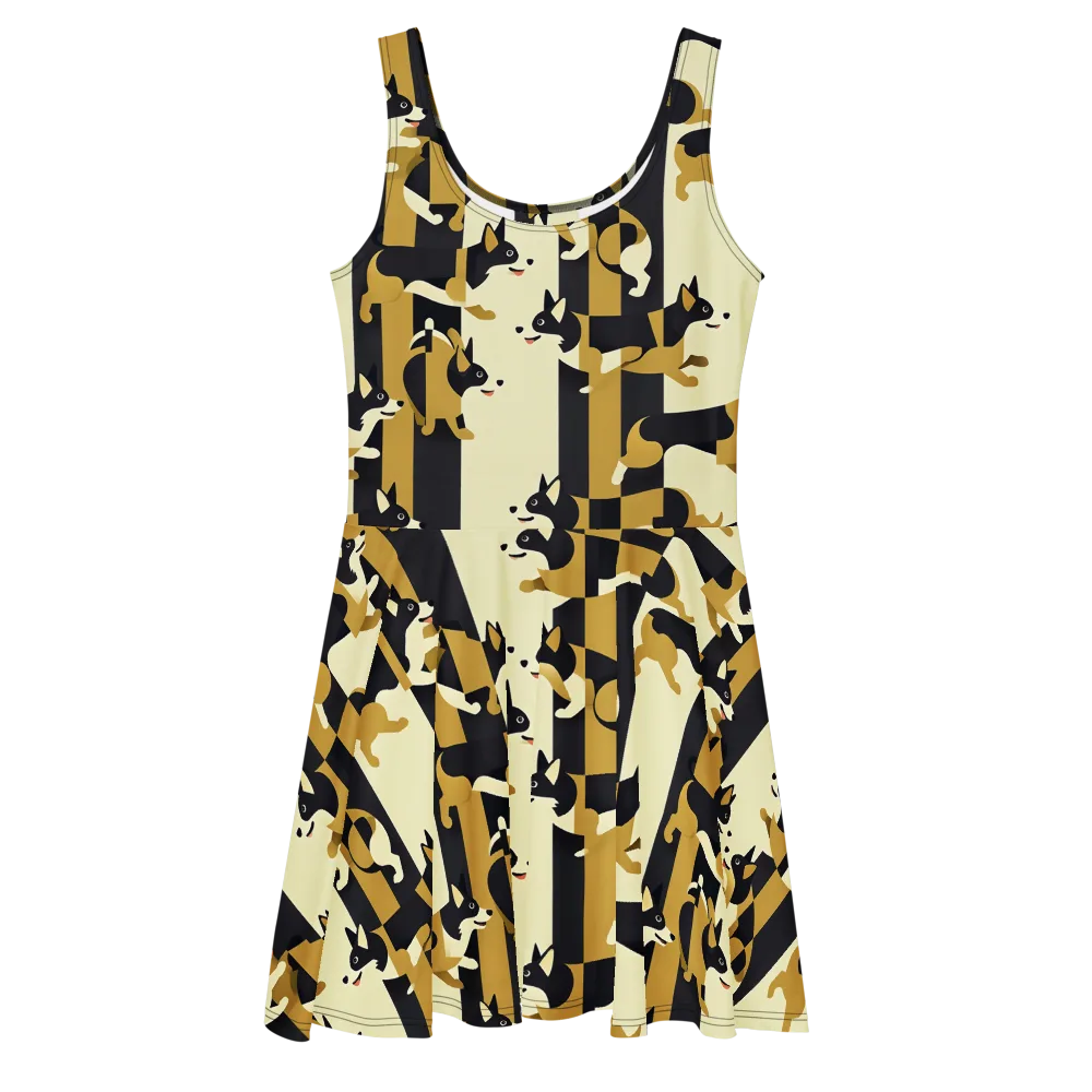 Gilded Hound on Skater Dress — Front