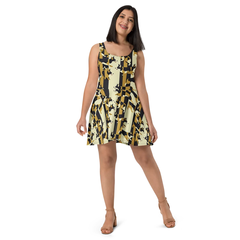 Gilded Hound on Skater Dress — Front